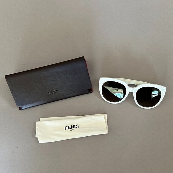 Fendi Off-White Cat Eye Sunglasses with tan and purple detail on sides main image 5